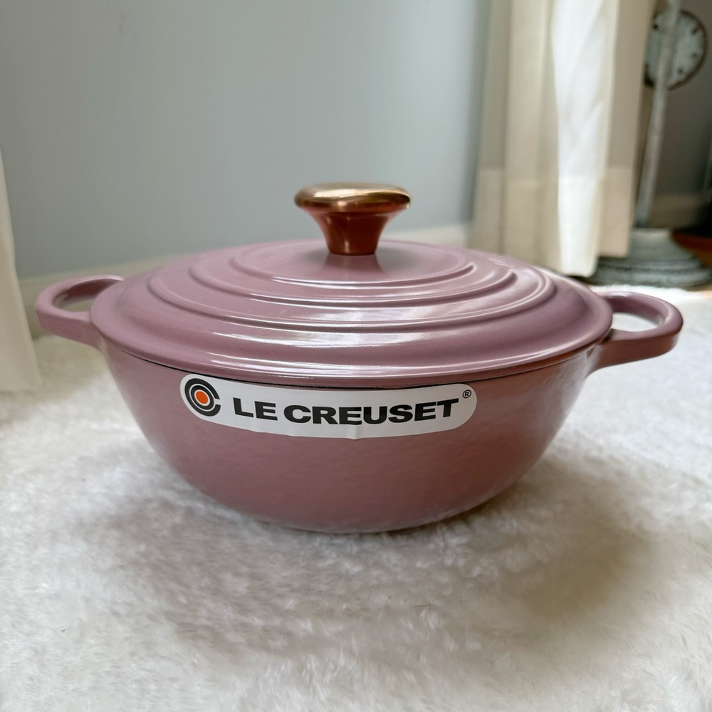 Brand New Le Creuset Mauve Dutch Oven with Gold Knob